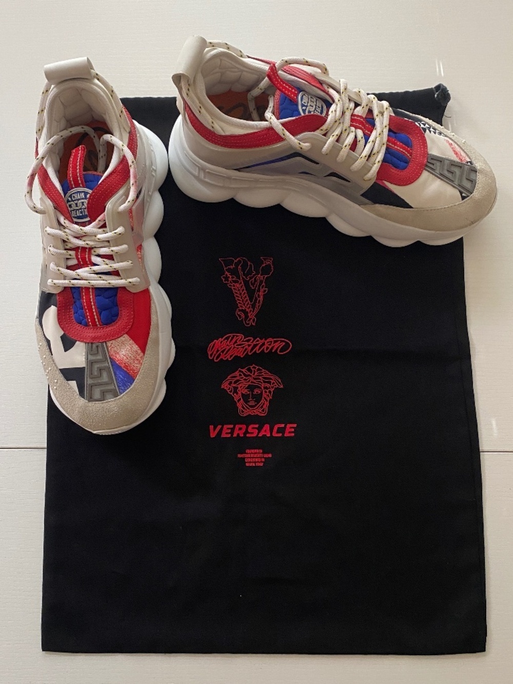 Versace Authentic Chain Reaction Leather Trainer Sneakers Size 8.5 (EU 38.5)